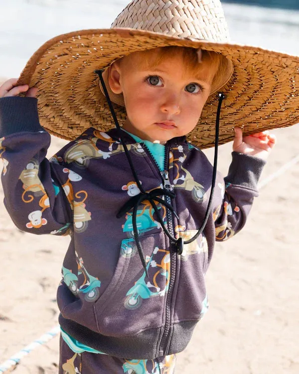 Deux Par Deux Baby Boy  Full Zip French terry Hooded Cardigan   G30S30   Printed Monkey