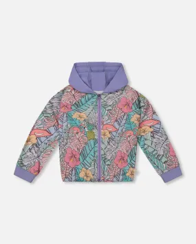Deux Par Deux Girls French Terry Hooded Cardigan   G30H30   Printed Flamingo