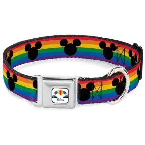 DISNEY Mickey Mouse Pride Ears Icon Full Color White/Multi Color Seatbelt Buckle Collar - Mickey Mouse Ears Icon Rainbow Pride Flag by Buckle-Down