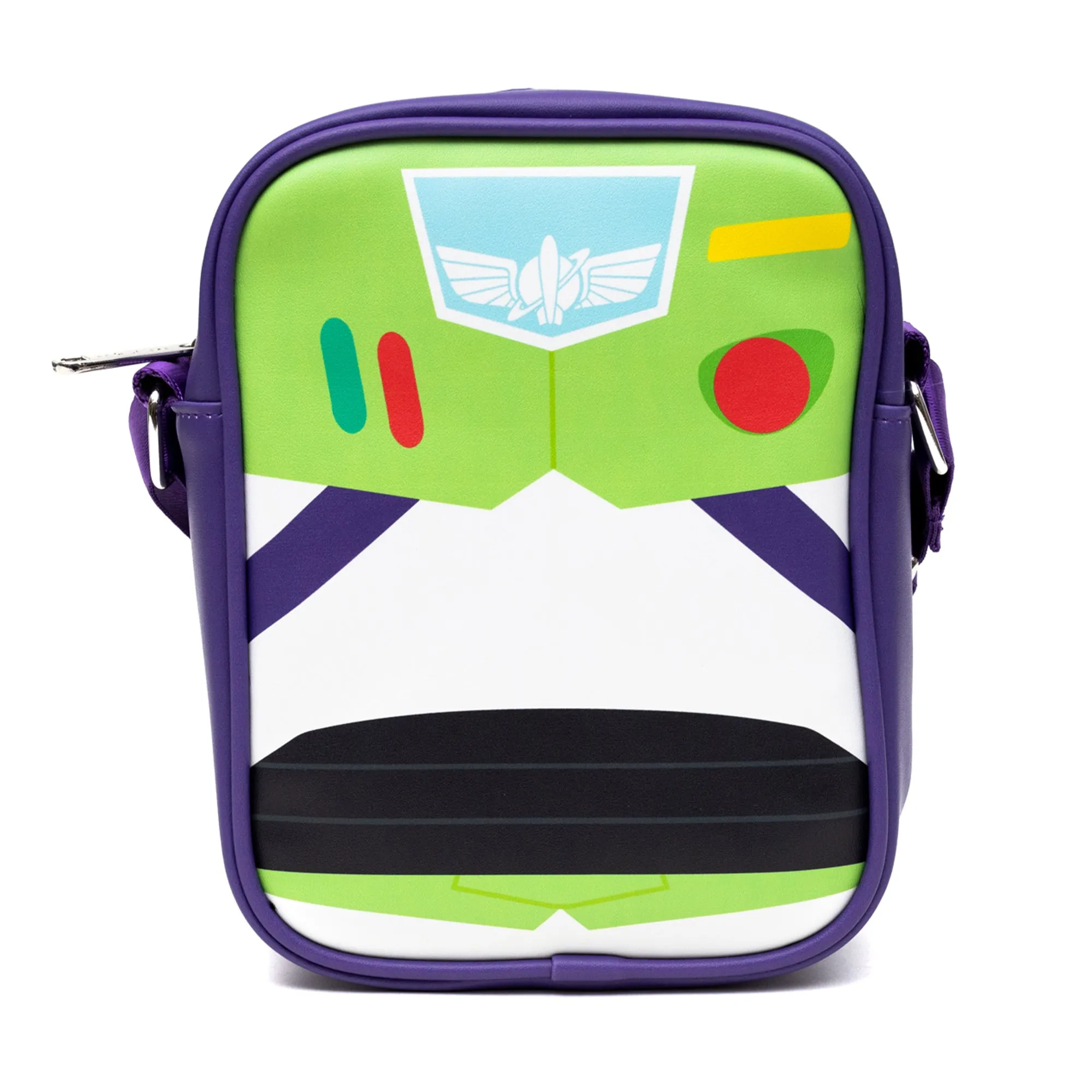Disney Vegan Leather Cross Body Backpack for Men and Women with Adjustable Strap, Toy Story Buzz Lightyear Character Close Up Purple