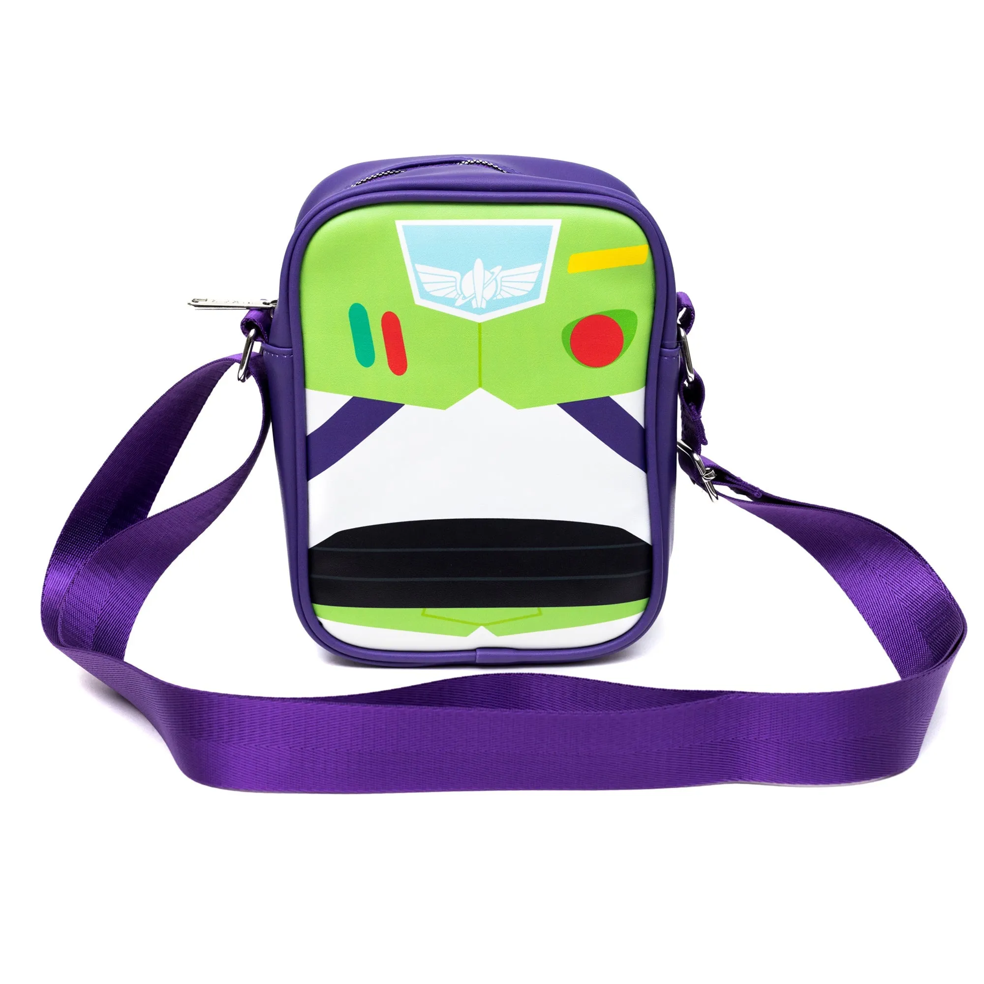 Disney Vegan Leather Cross Body Backpack for Men and Women with Adjustable Strap, Toy Story Buzz Lightyear Character Close Up Purple