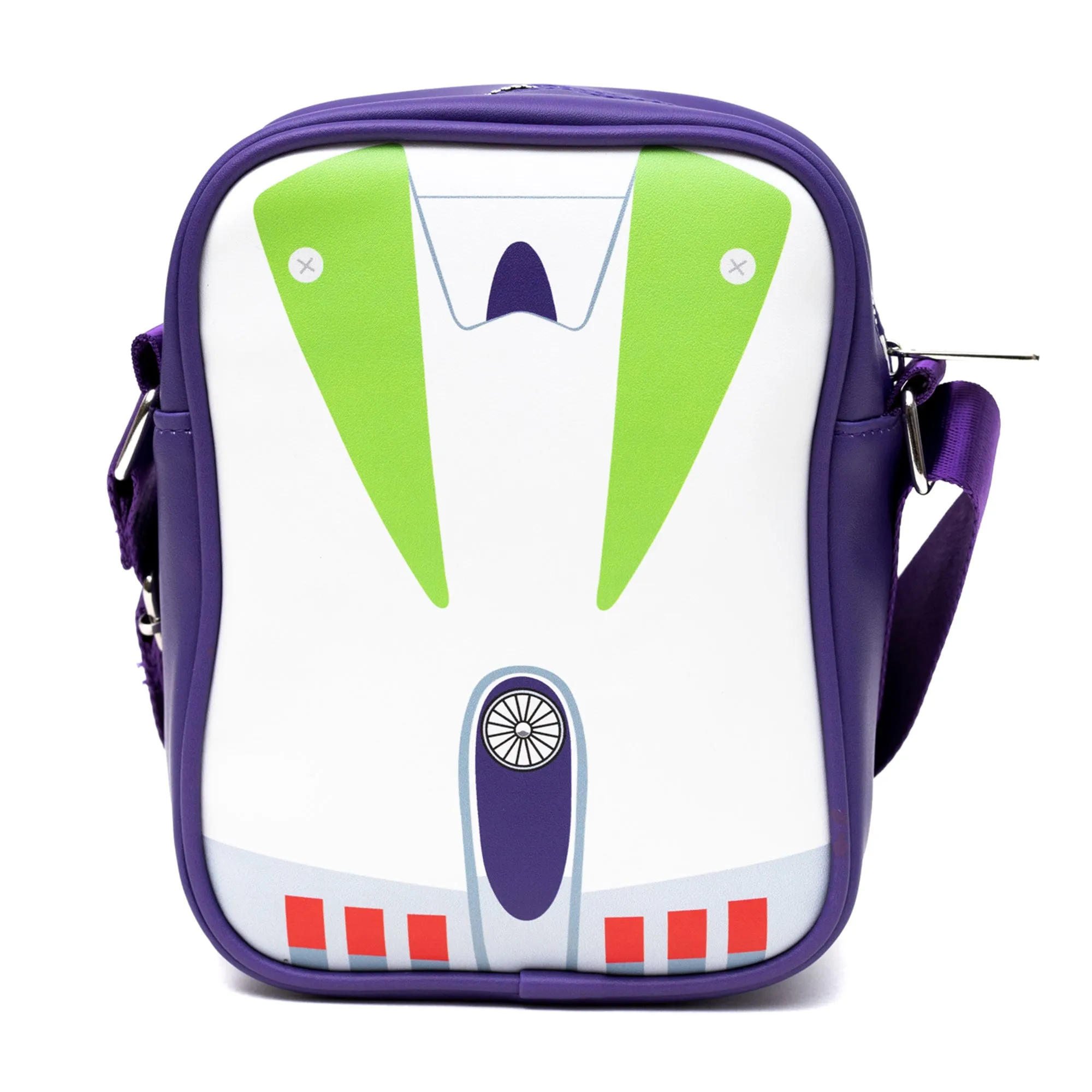 Disney Vegan Leather Cross Body Backpack for Men and Women with Adjustable Strap, Toy Story Buzz Lightyear Character Close Up Purple