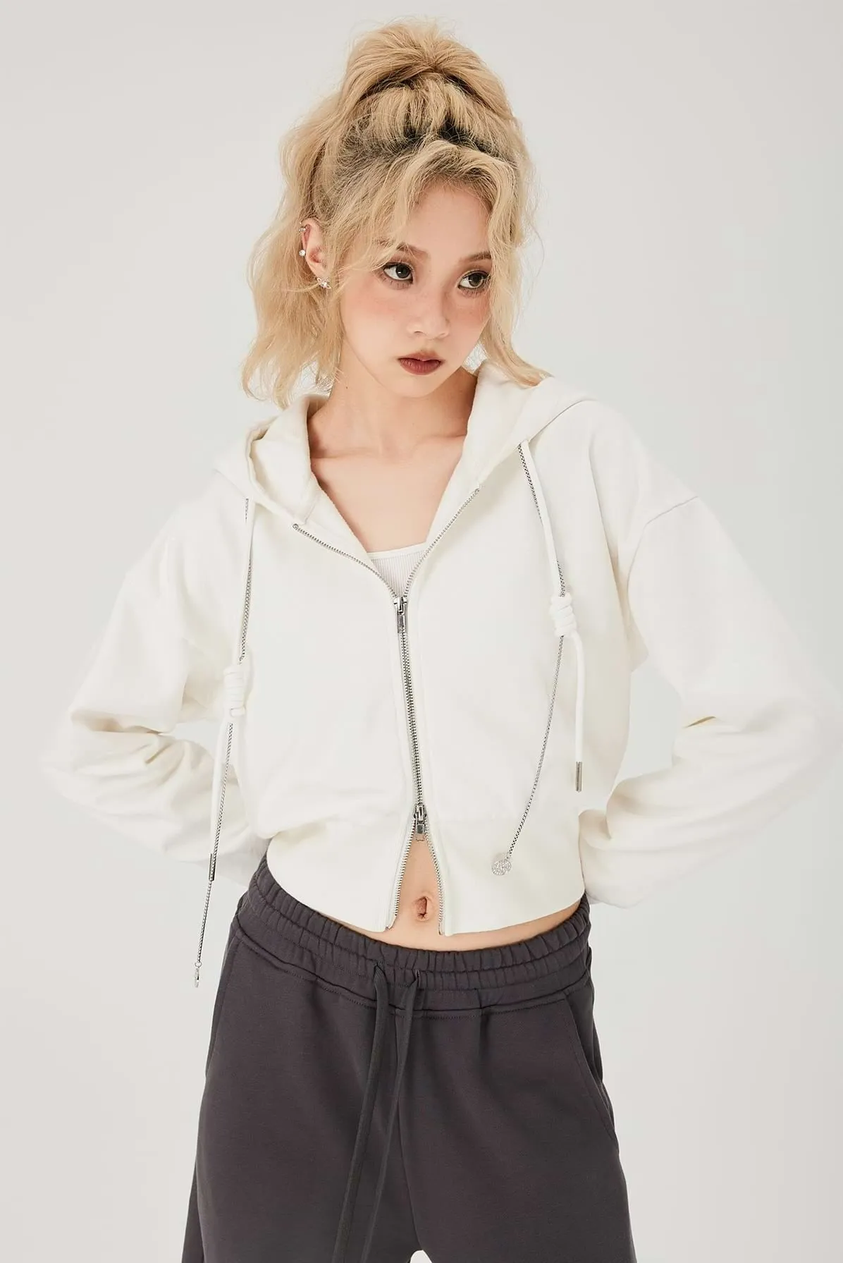 Double Zip Cropped Hoodie