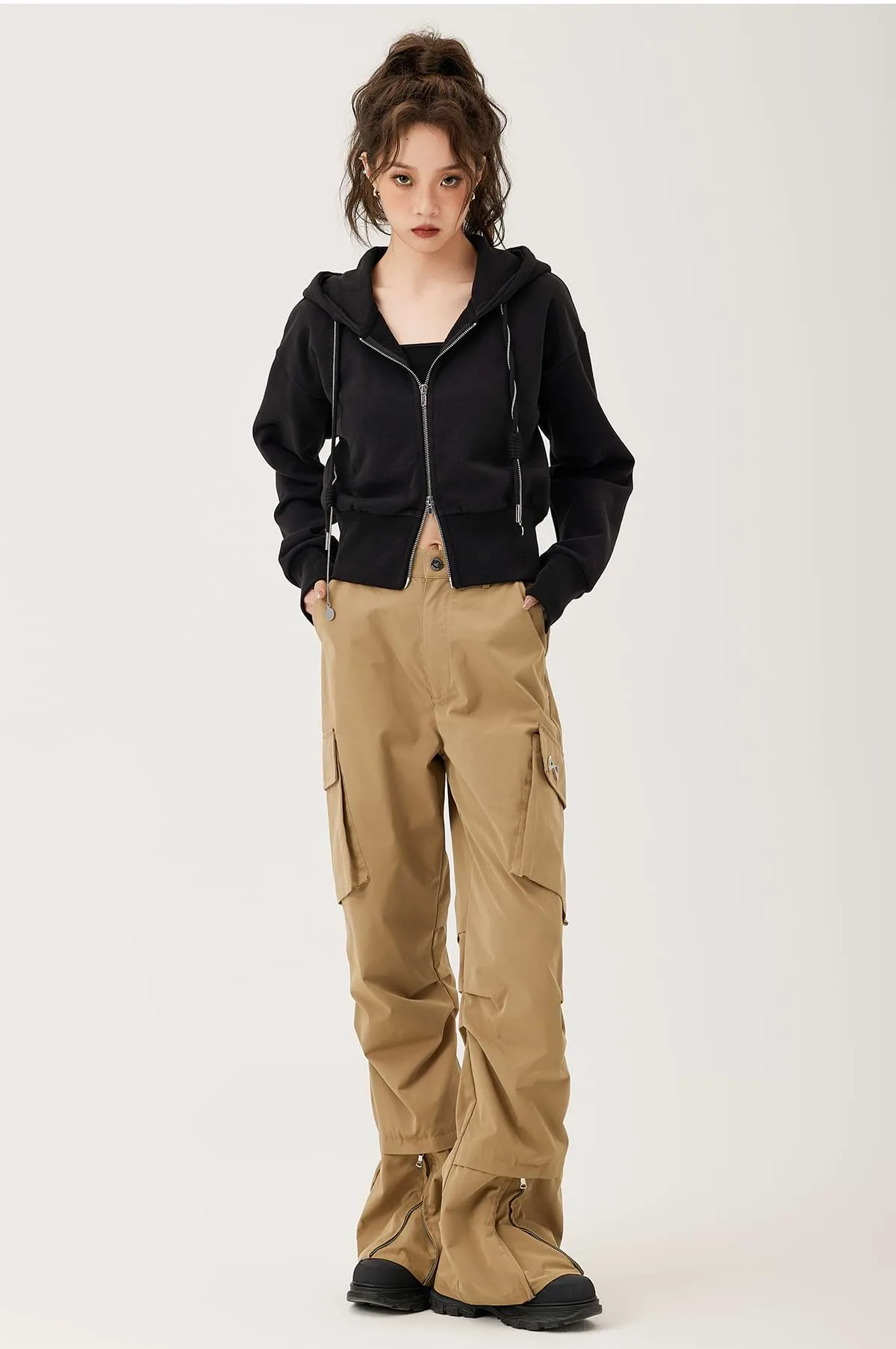 Double Zip Cropped Hoodie
