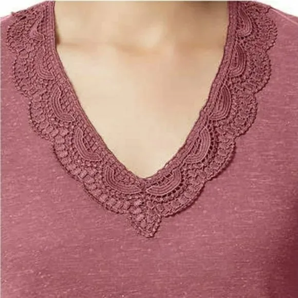 Ella Moss Women's Super Soft Lightweight V-Neck Lace T-Shirt Top