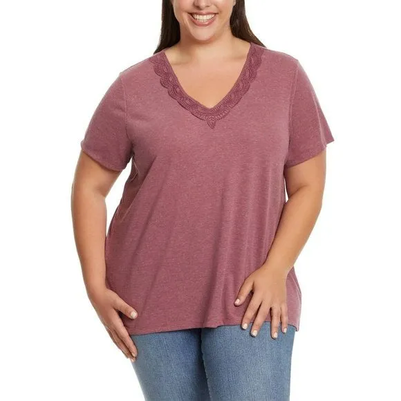 Ella Moss Women's Super Soft Lightweight V-Neck Lace T-Shirt Top