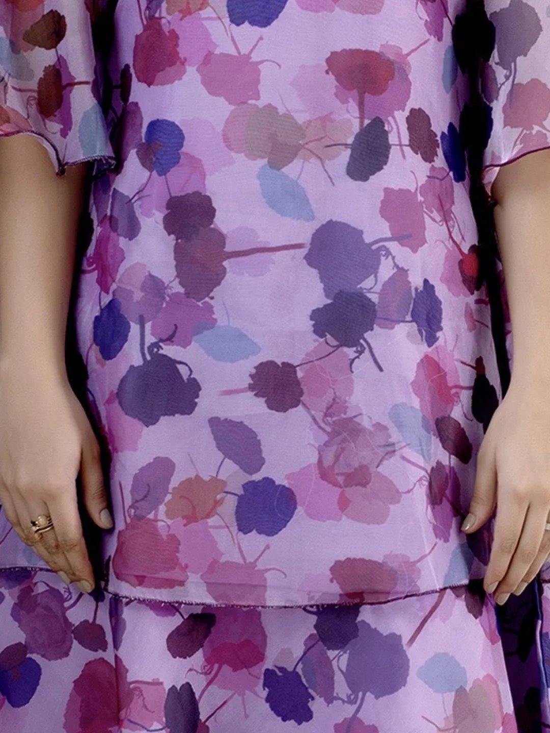 Floral Print A Line Dress - Lavender