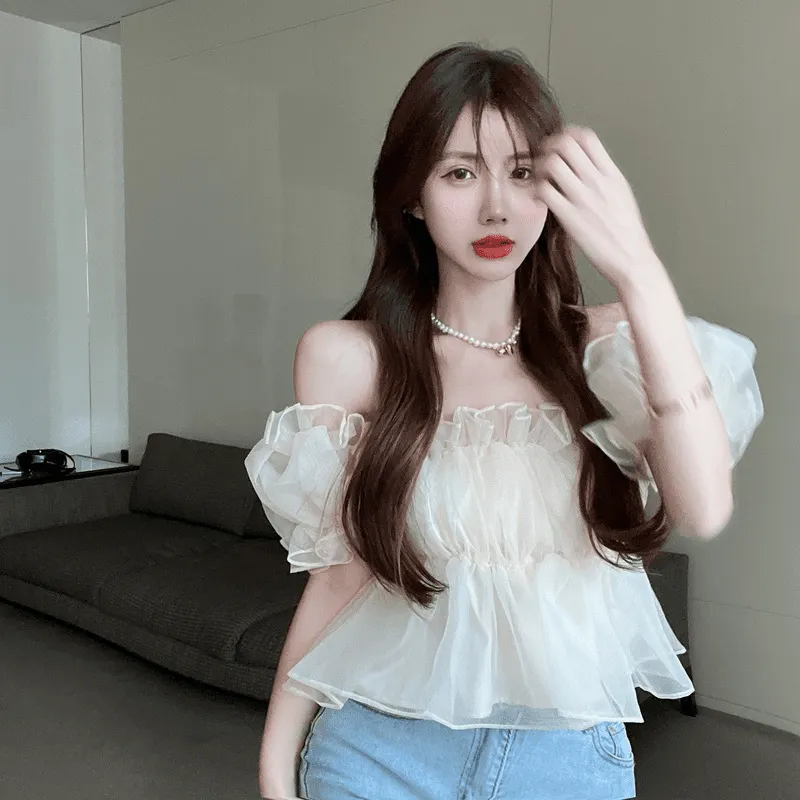 Floral Print Off The Shoulder Chiffon Short T-Shirt