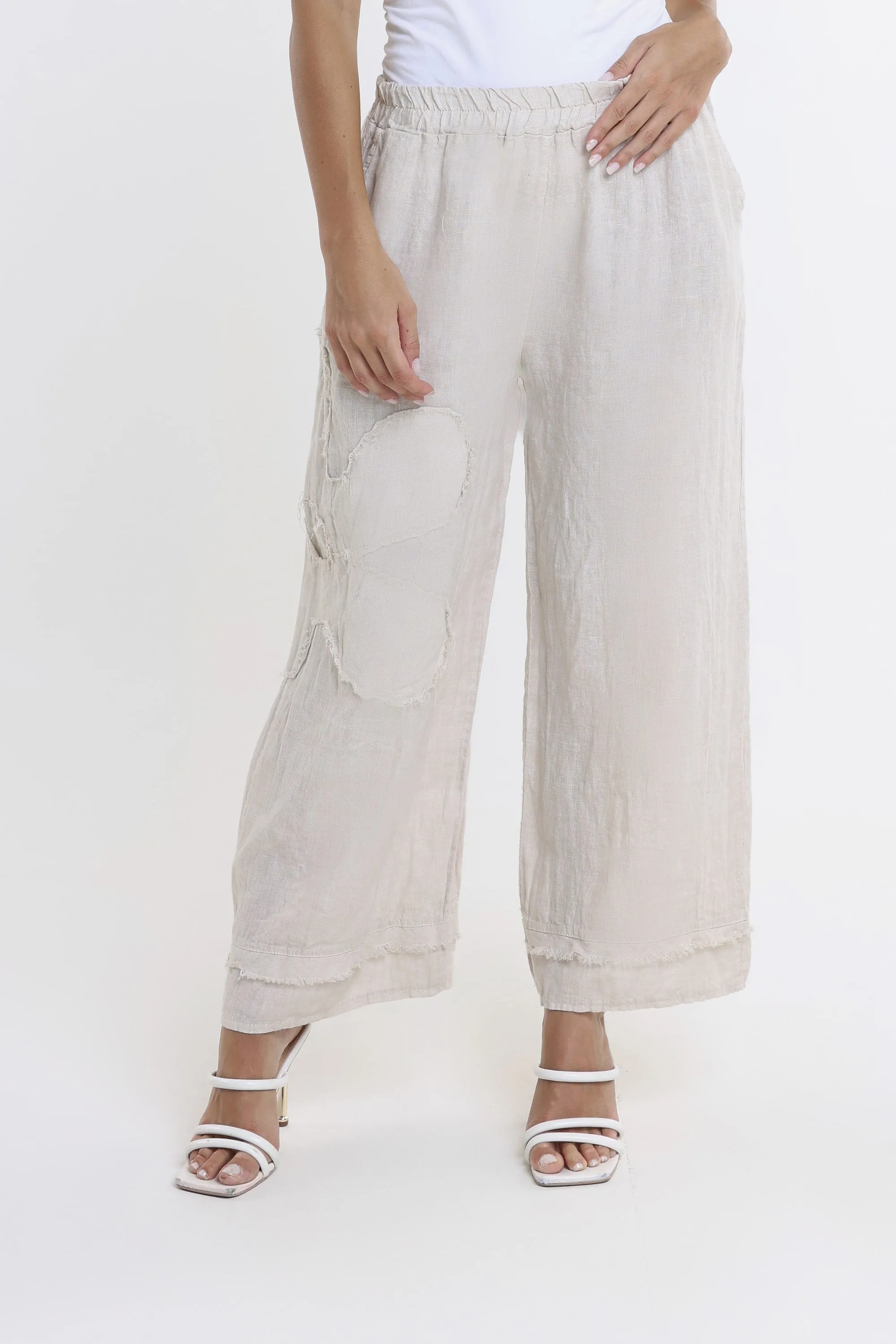 Flower Yvette Raw Edge Linen Pant (PL197F)