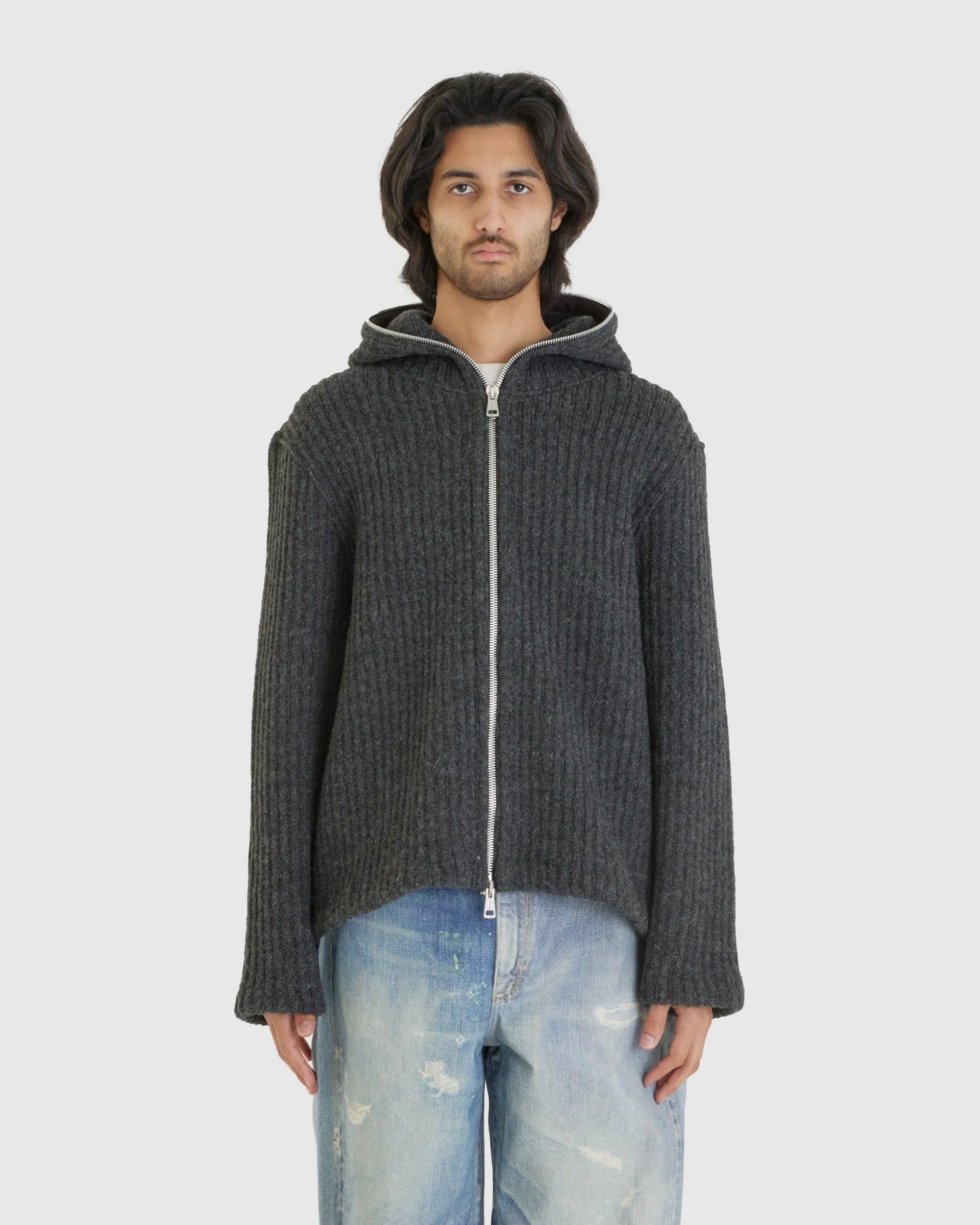 Full Zip Hood Antracite Mega Rib