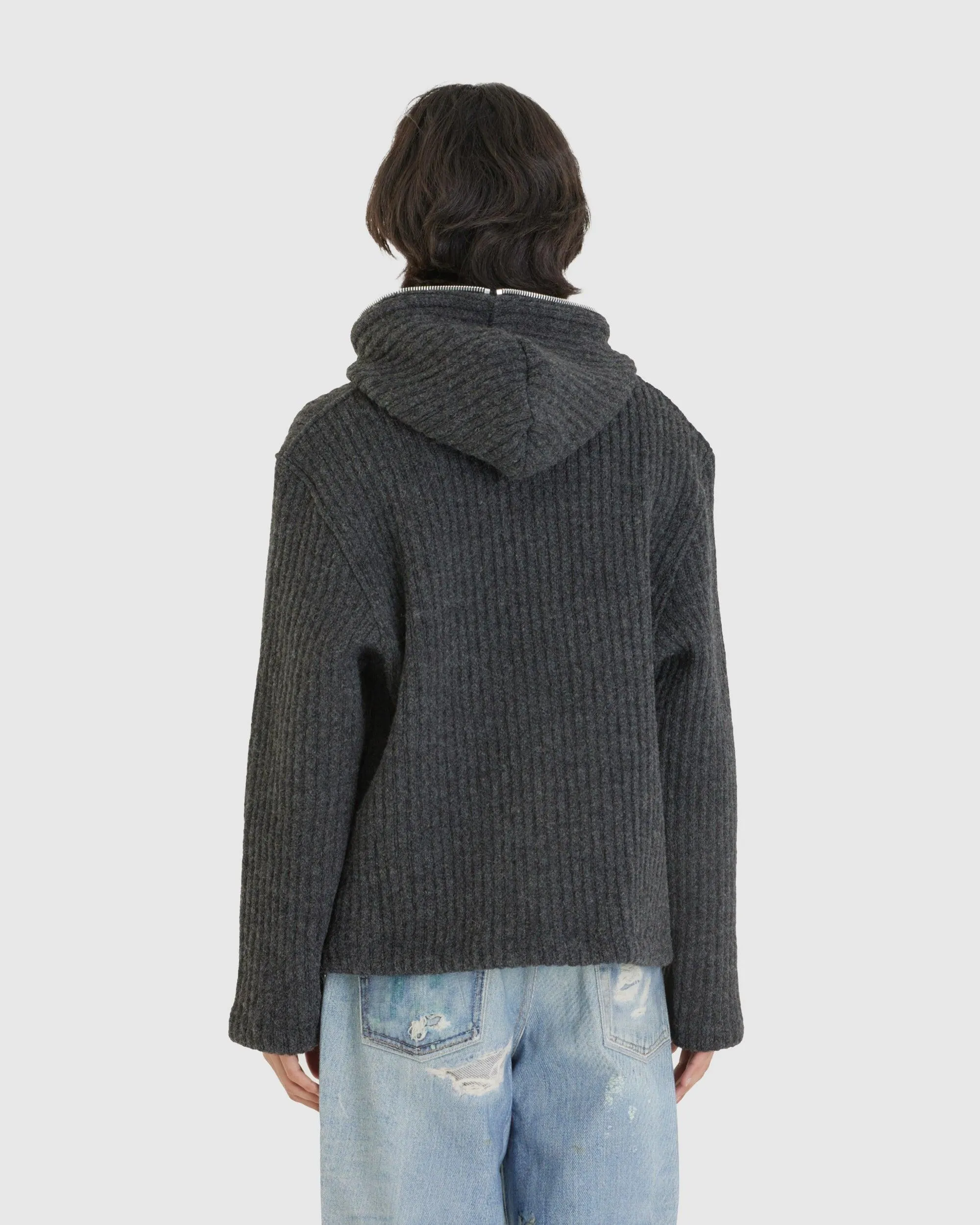 Full Zip Hood Antracite Mega Rib