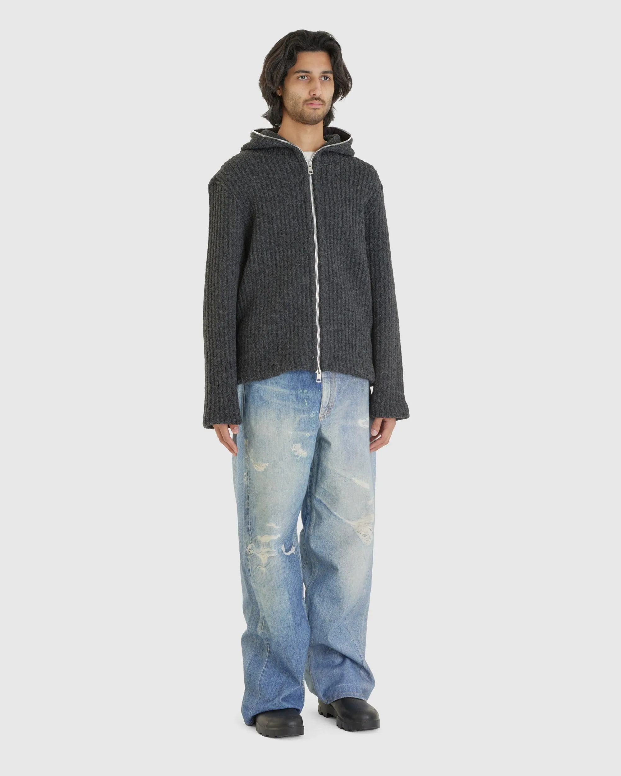 Full Zip Hood Antracite Mega Rib