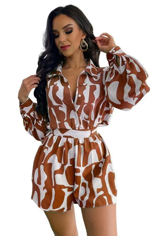 GlamRight 2.0- Brown and White Fashion Short Set