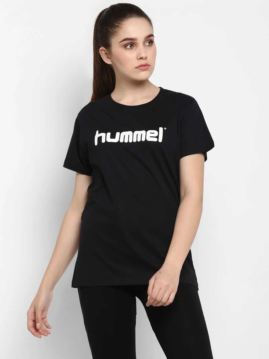 Go Women Cotton Black Logo T-Shirt