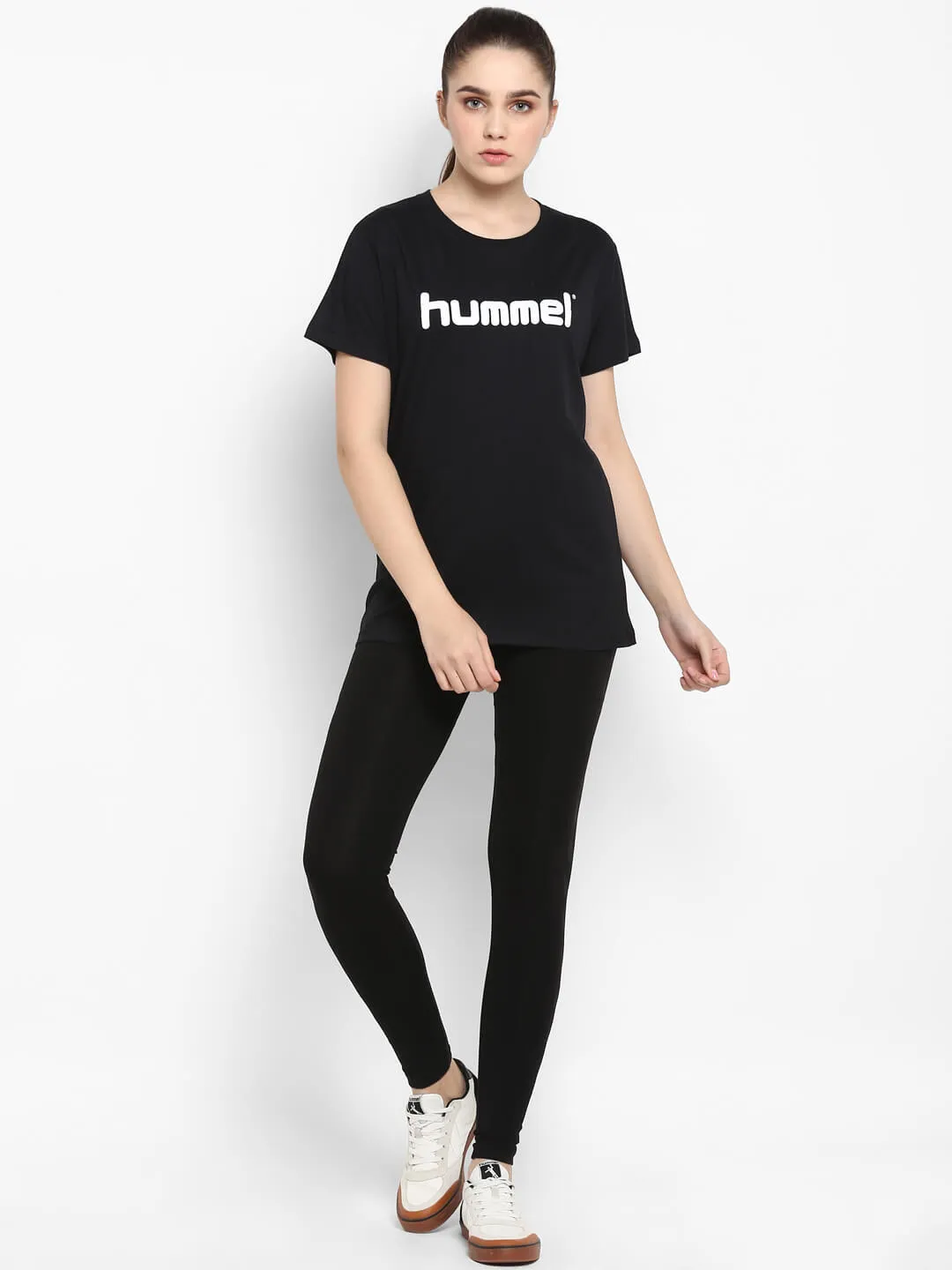 Go Women Cotton Black Logo T-Shirt