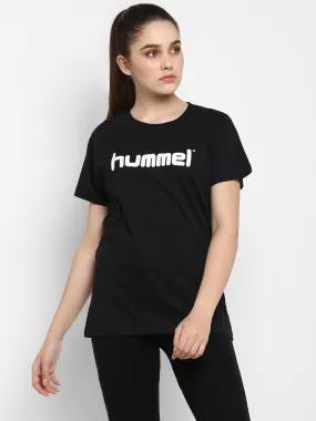 Go Women Cotton Black Logo T-Shirt