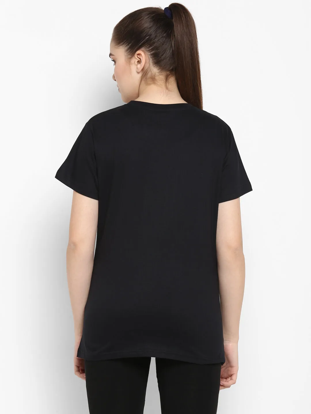 Go Women Cotton Black Logo T-Shirt