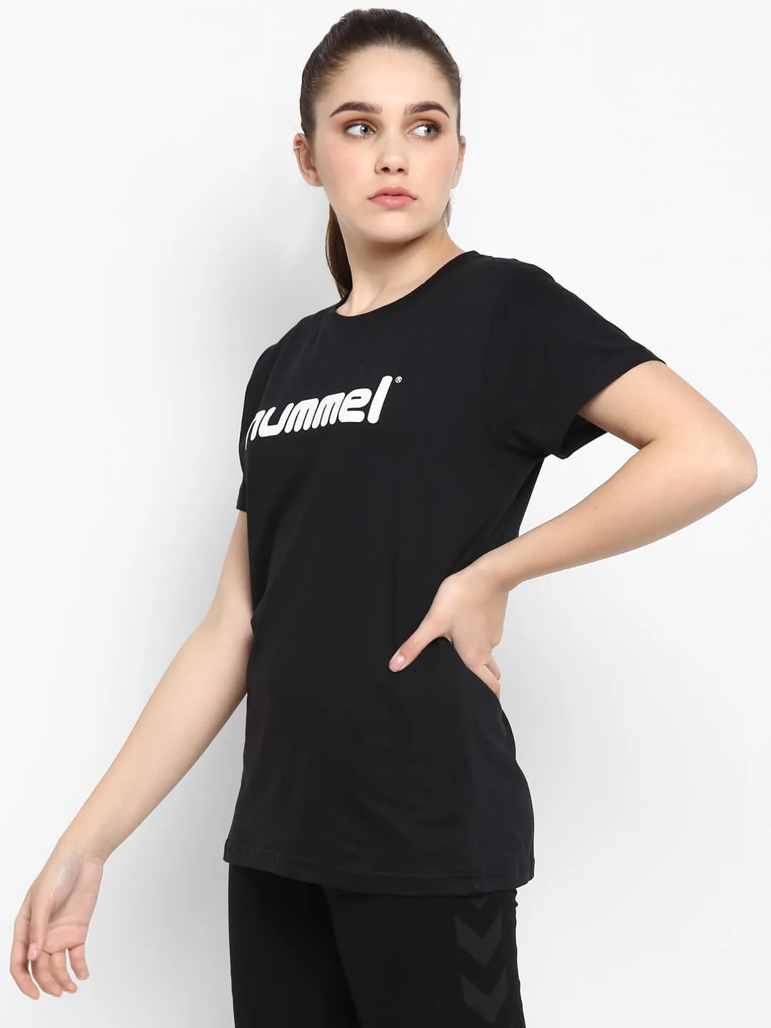 Go Women Cotton Black Logo T-Shirt