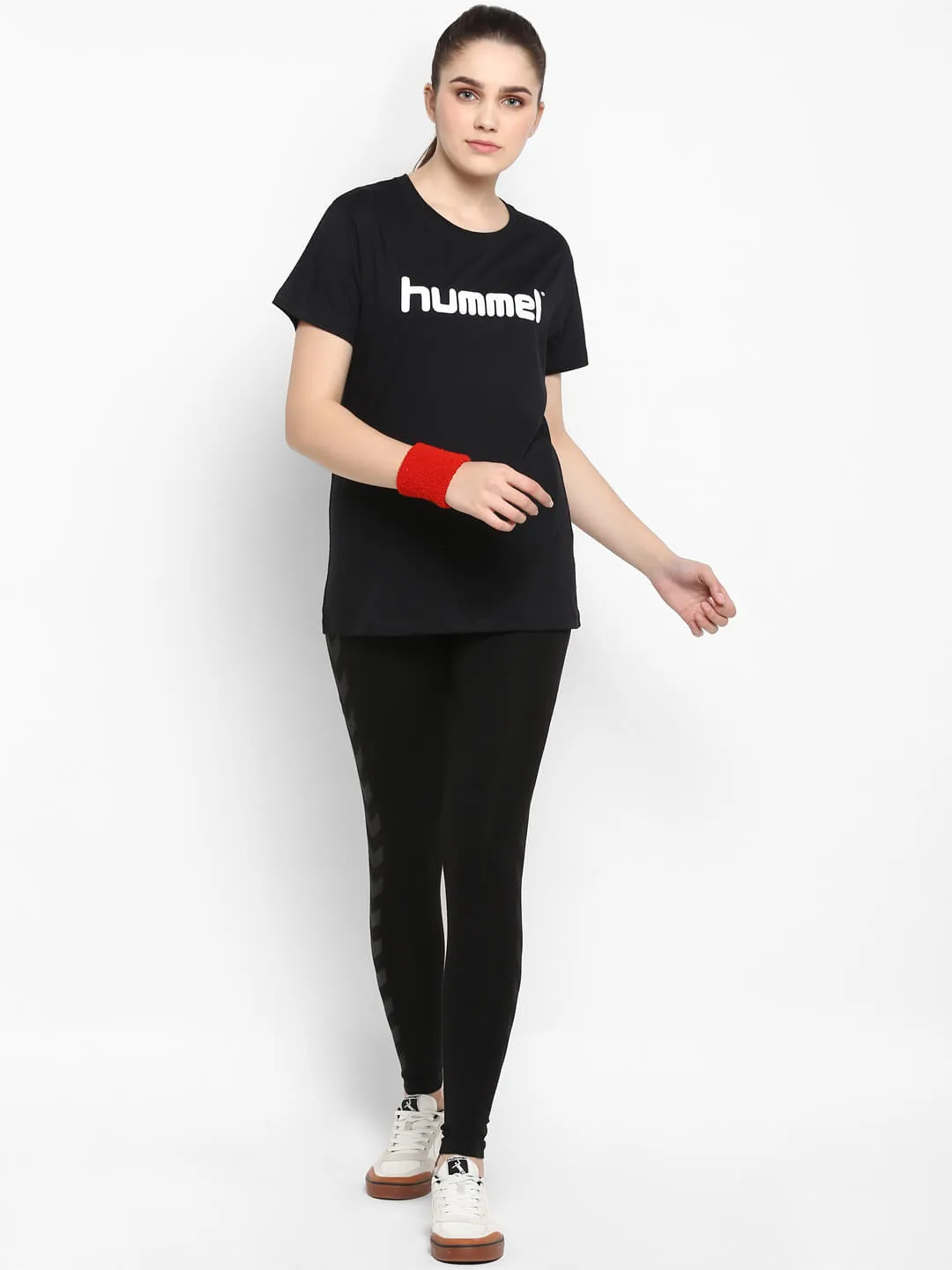 Go Women Cotton Black Logo T-Shirt