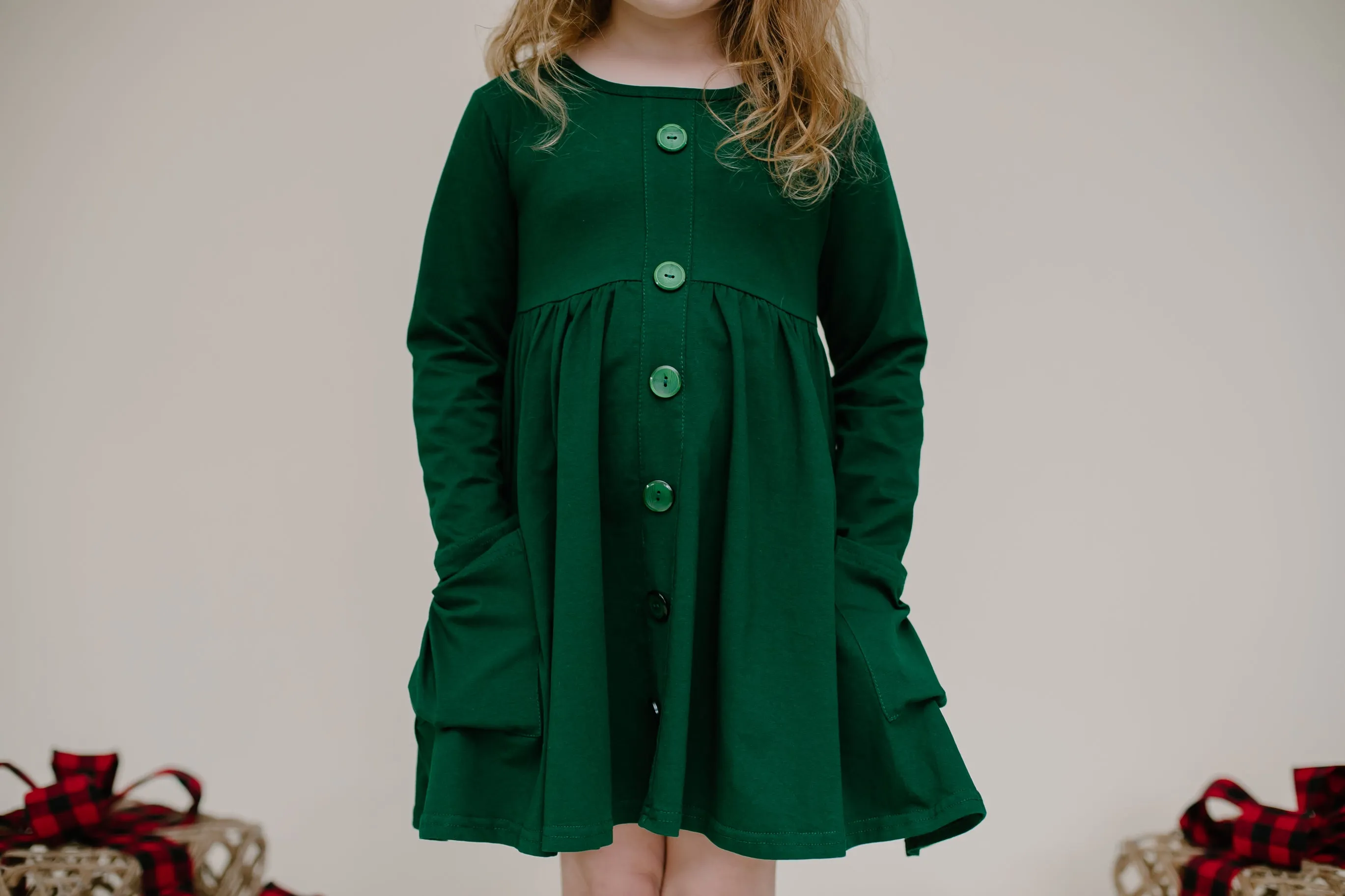 GREEN BUTTONED WITH POCKET TWIRL DRESS