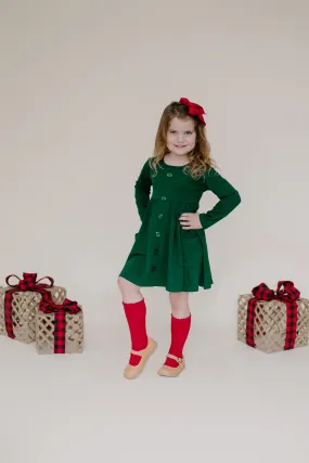 GREEN BUTTONED WITH POCKET TWIRL DRESS