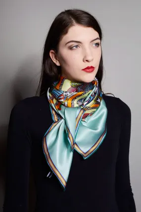 Green Circles, 100% Satin Silk, 100cm Square