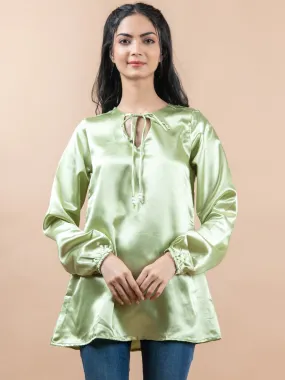 Green Satin Full Sleeves Top
