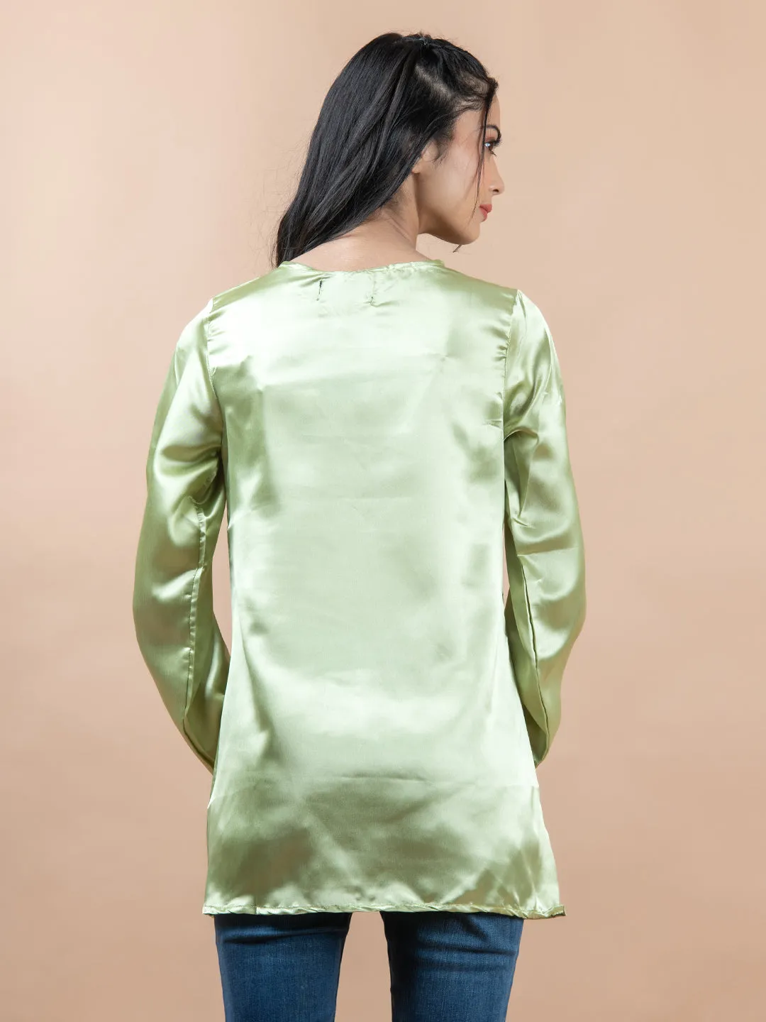 Green Satin Full Sleeves Top