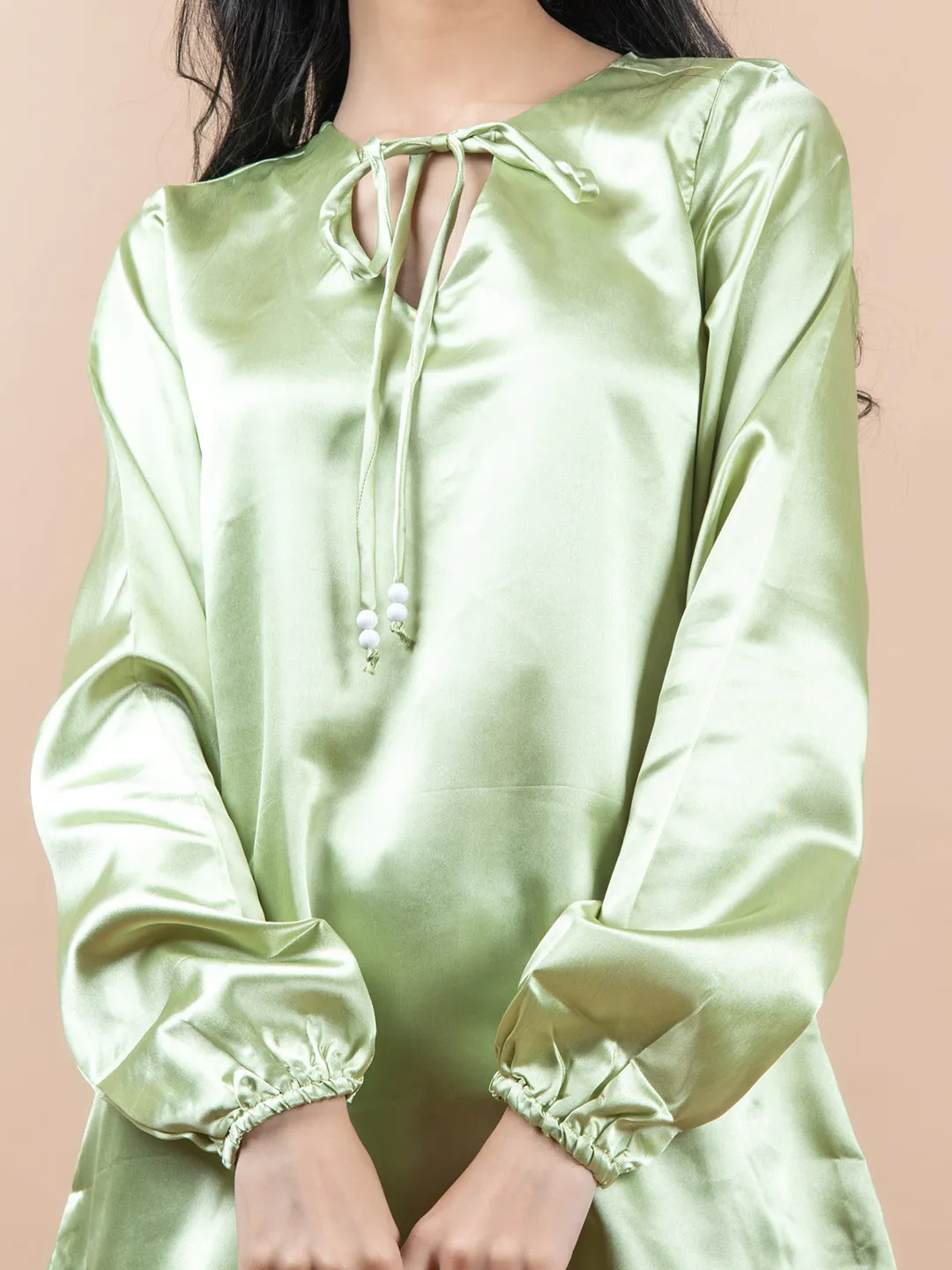 Green Satin Full Sleeves Top