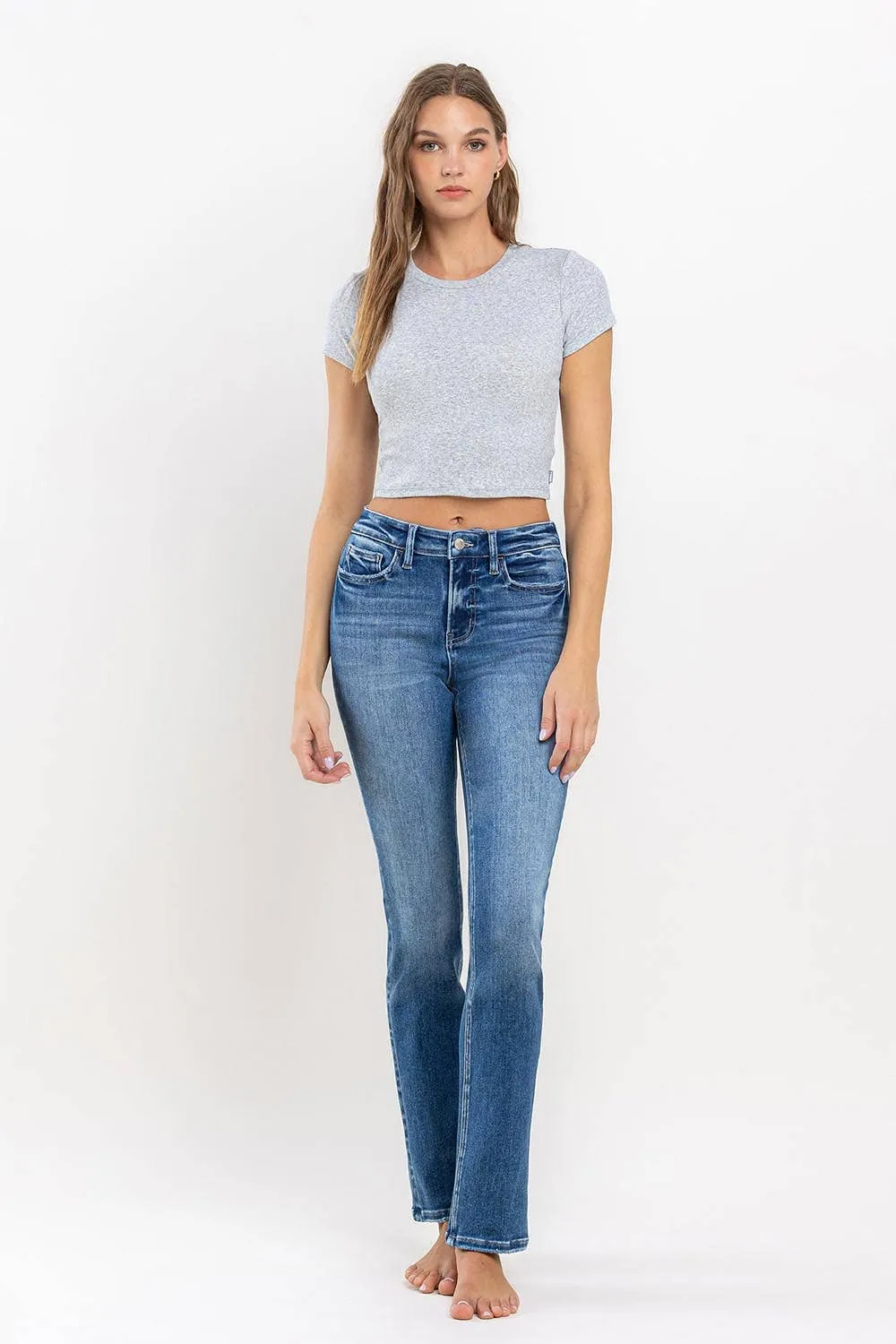 HIGH RISE LONG SLIM STRAIGHT JEANS T6201