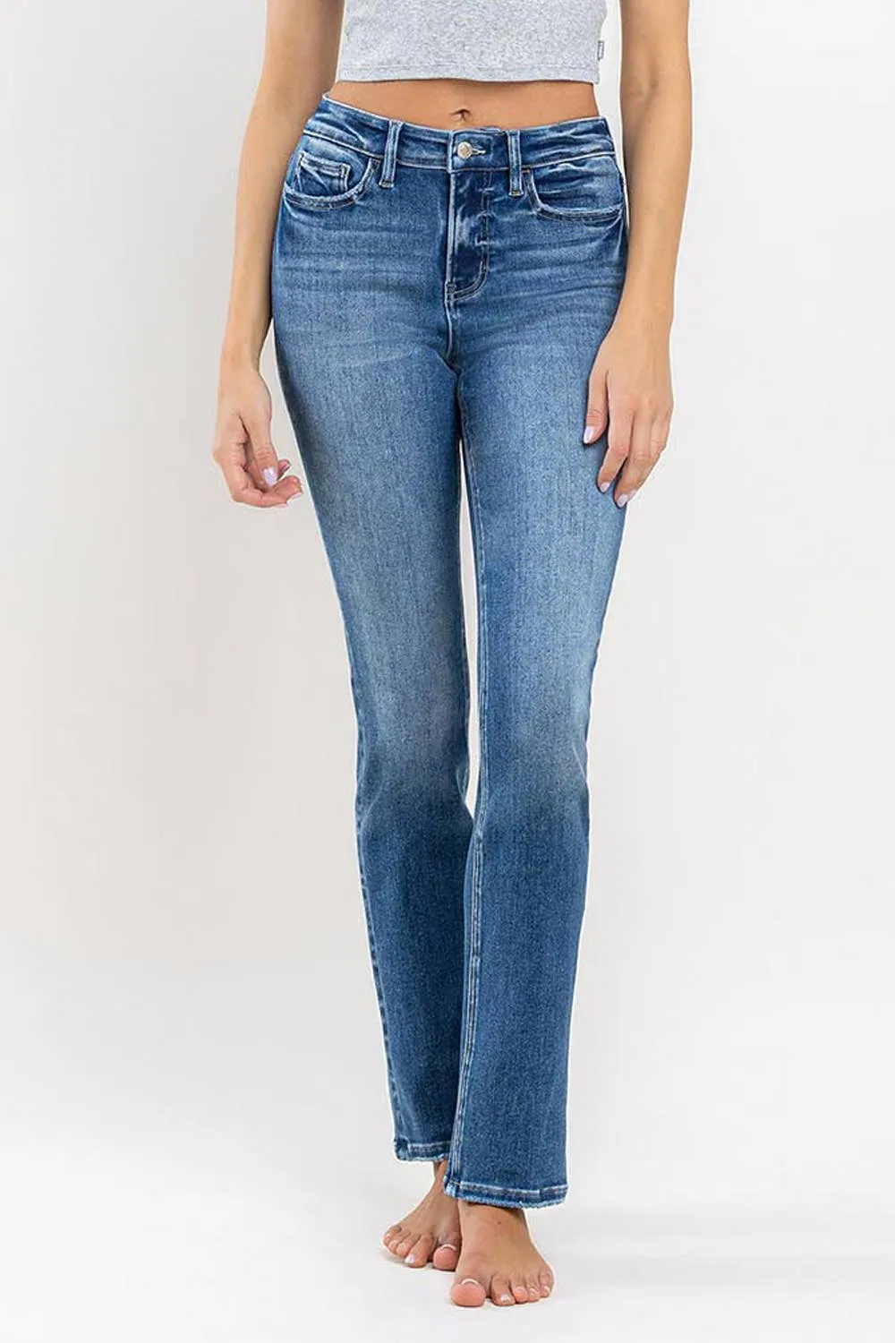 HIGH RISE LONG SLIM STRAIGHT JEANS T6201