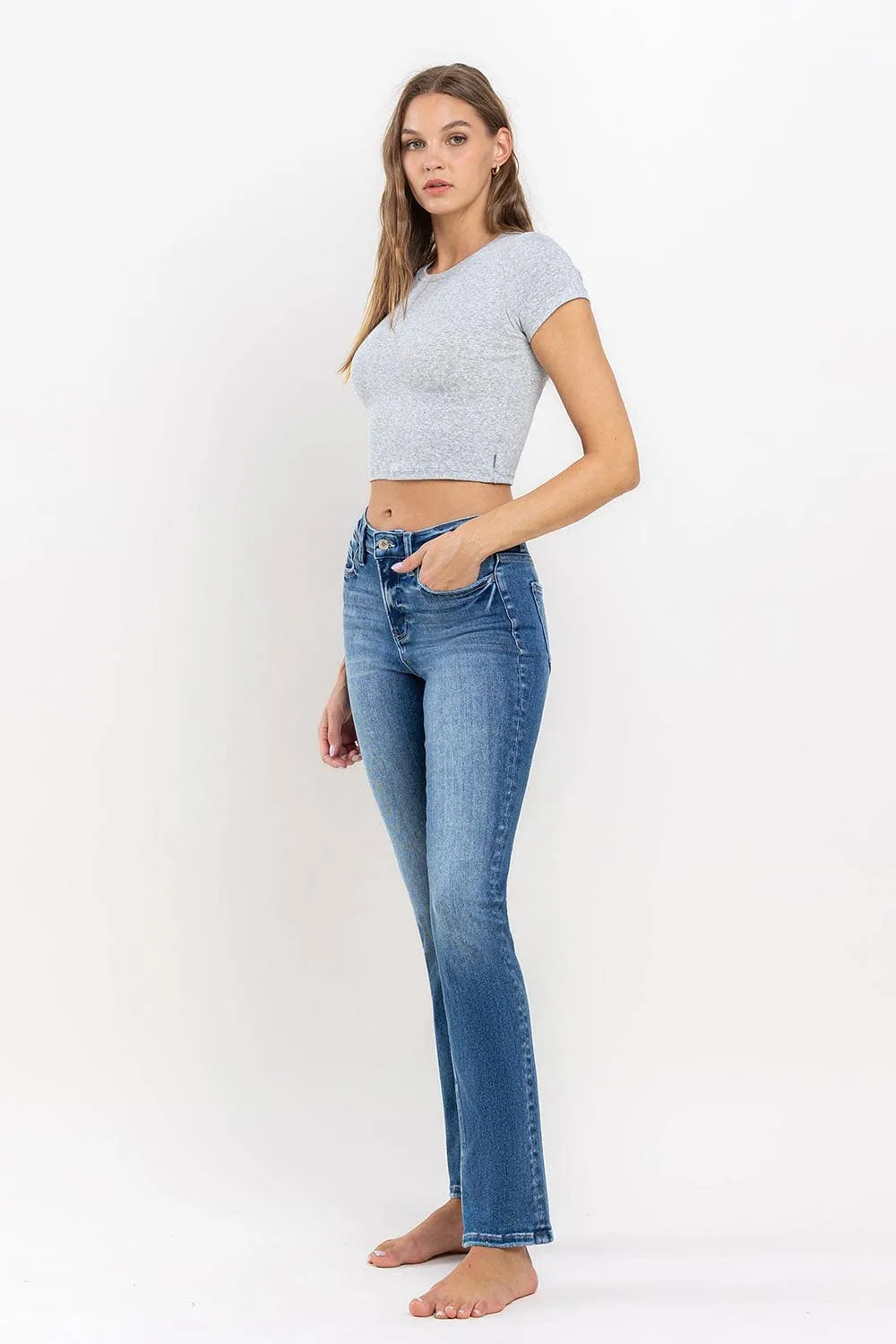 HIGH RISE LONG SLIM STRAIGHT JEANS T6201