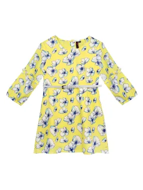 Ishin Girls Rayon Yellow Printed Flared Dress