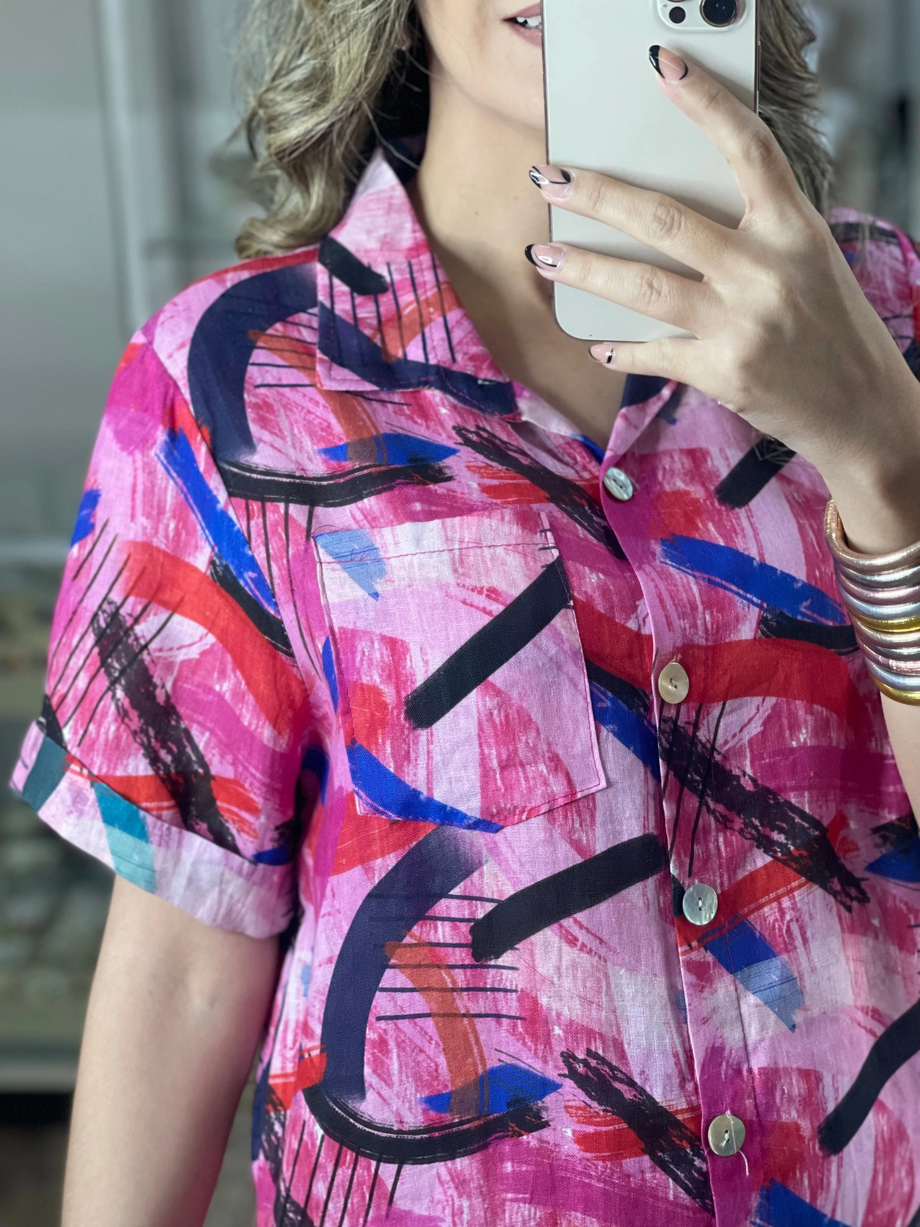 Linen Abstract Print OS Dress