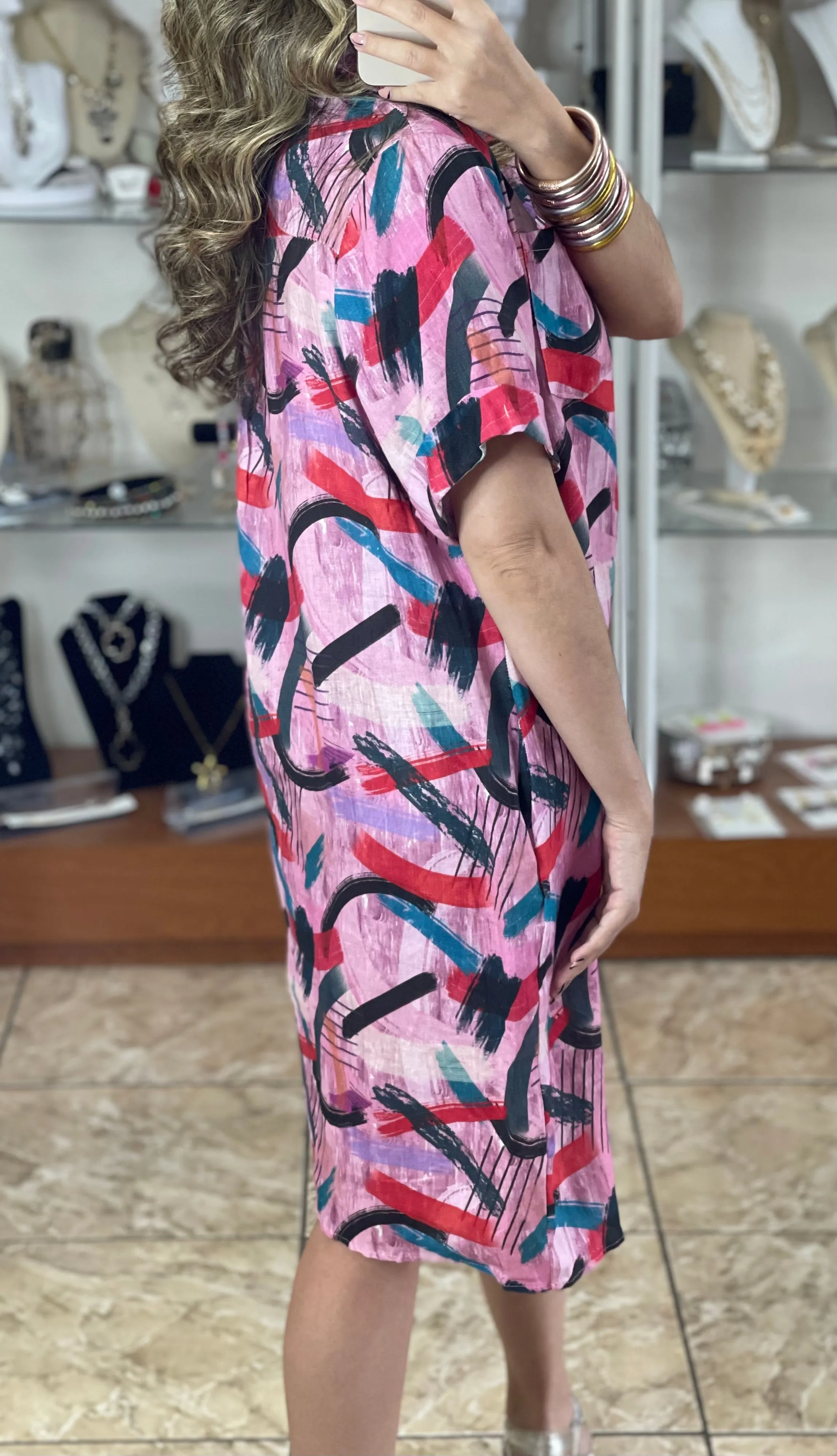 Linen Abstract Print OS Dress