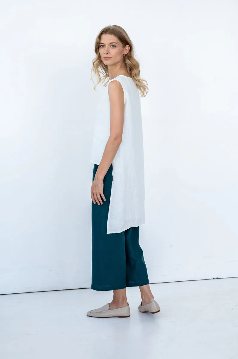 Linen White Top Grace Cropped Front and Longer Back