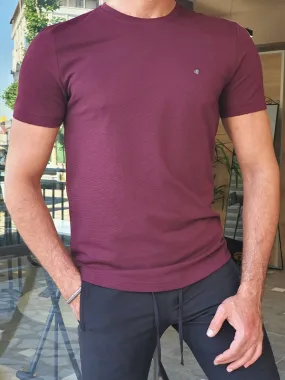 Magenta Slim Fit Crew Neck T-Shirt for Men by GentWith.com