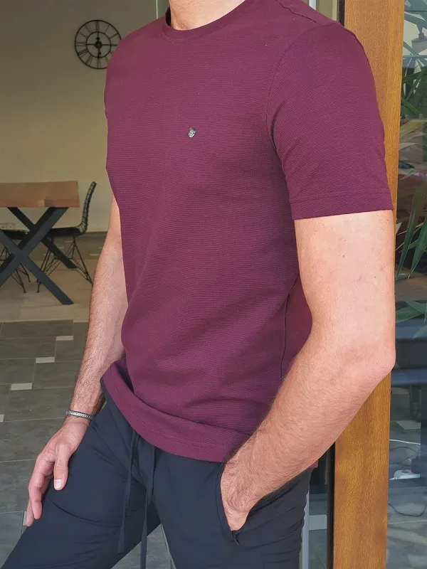 Magenta Slim Fit Crew Neck T-Shirt for Men by GentWith.com