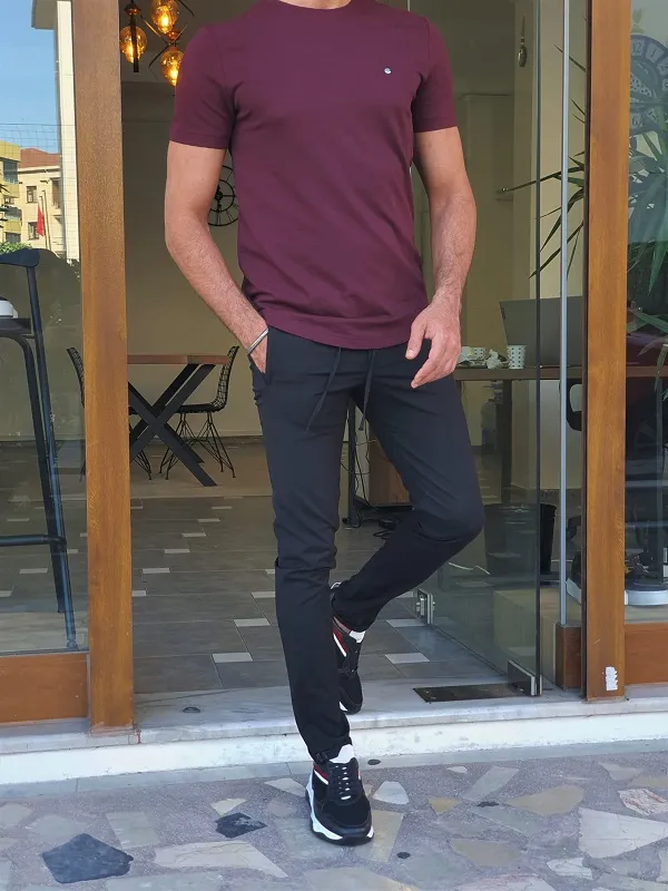 Magenta Slim Fit Crew Neck T-Shirt for Men by GentWith.com