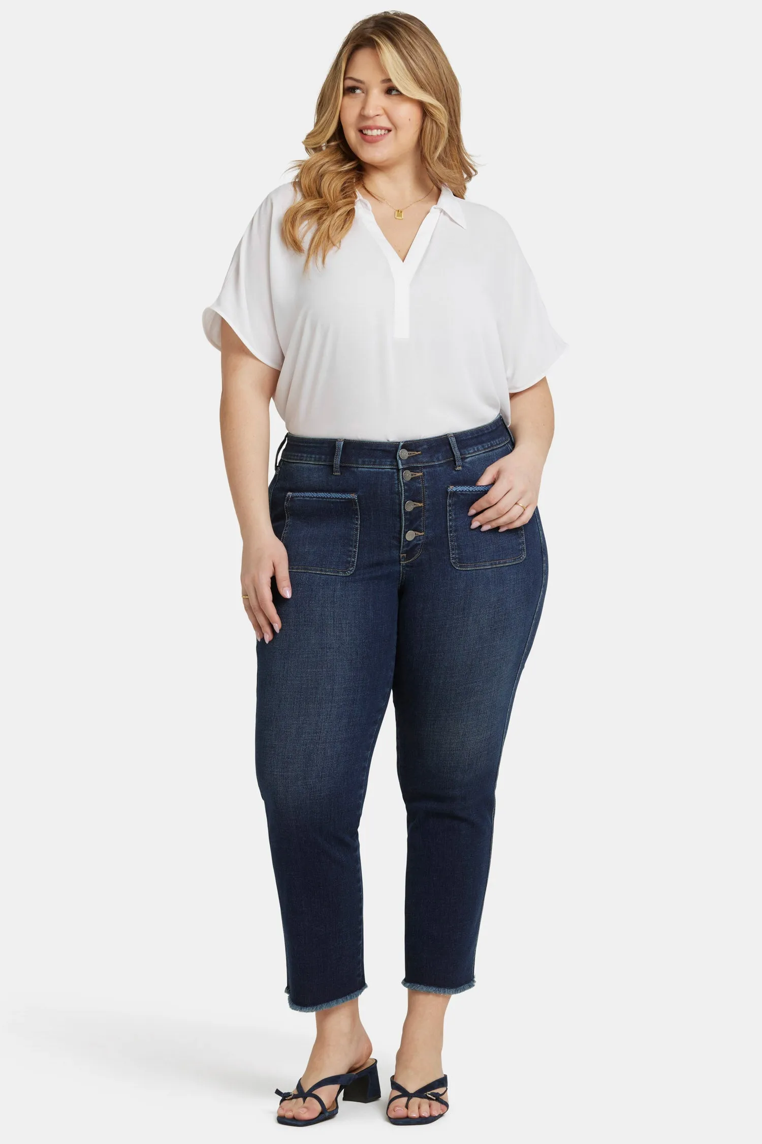 Marilyn Straight Ankle Jeans In Plus Size - Lotus Gardens