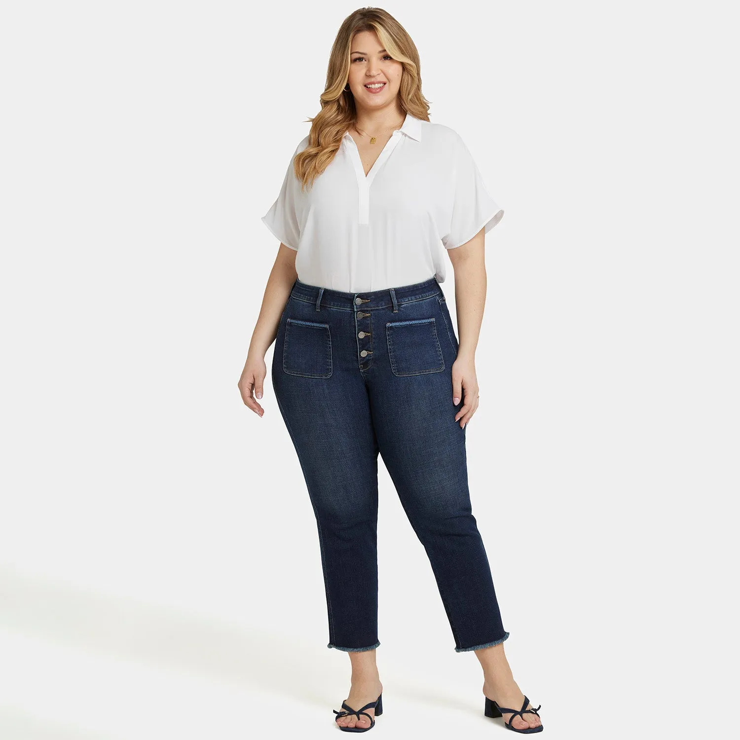 Marilyn Straight Ankle Jeans In Plus Size - Lotus Gardens