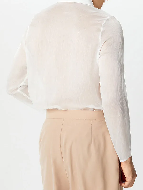 Mens Chiffon Pleated Sheer Long Sleeve Shirt SKUK64523