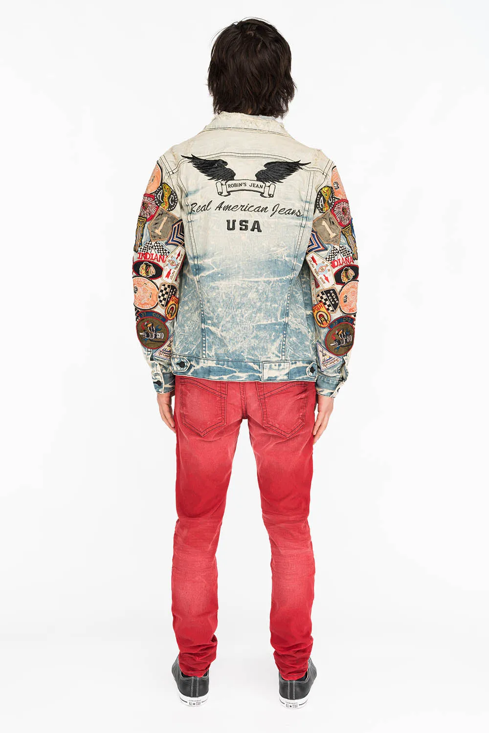MEN'S SKINNY JEANS IN F-ED UP RED WITH EMBROIDERY