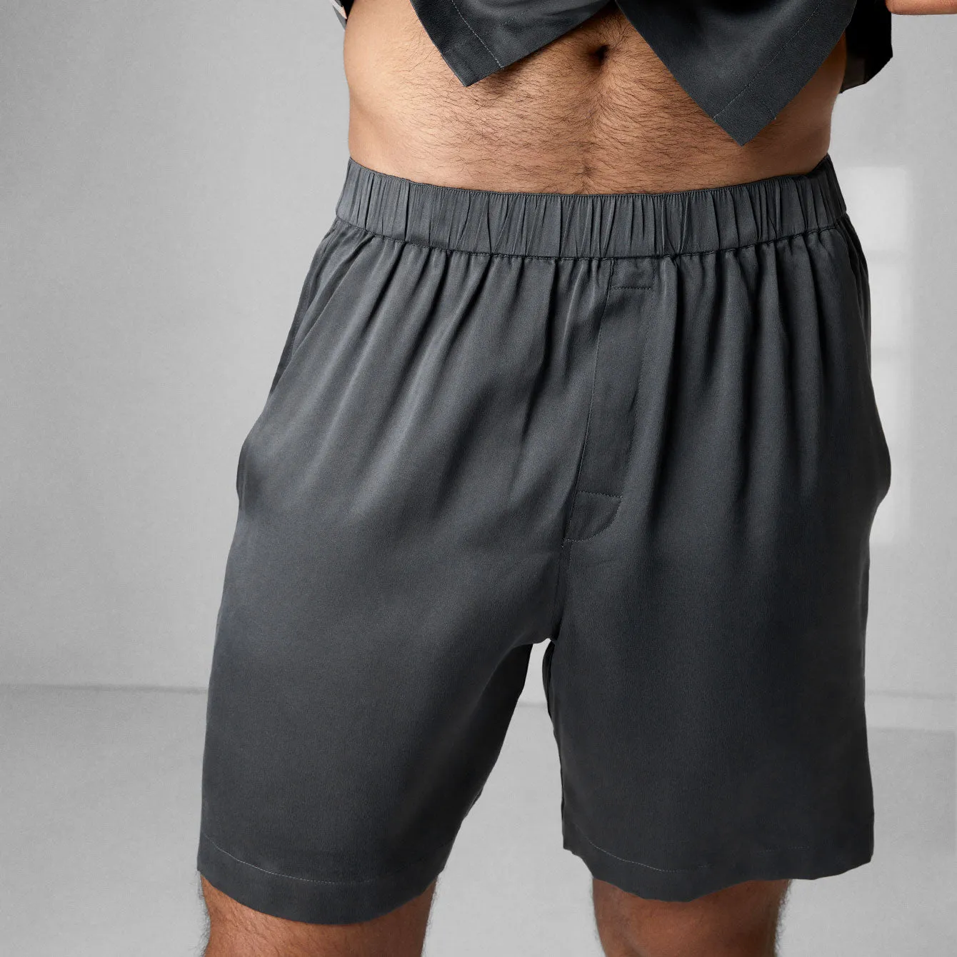 Men's Washable Silk Button Up Short Set