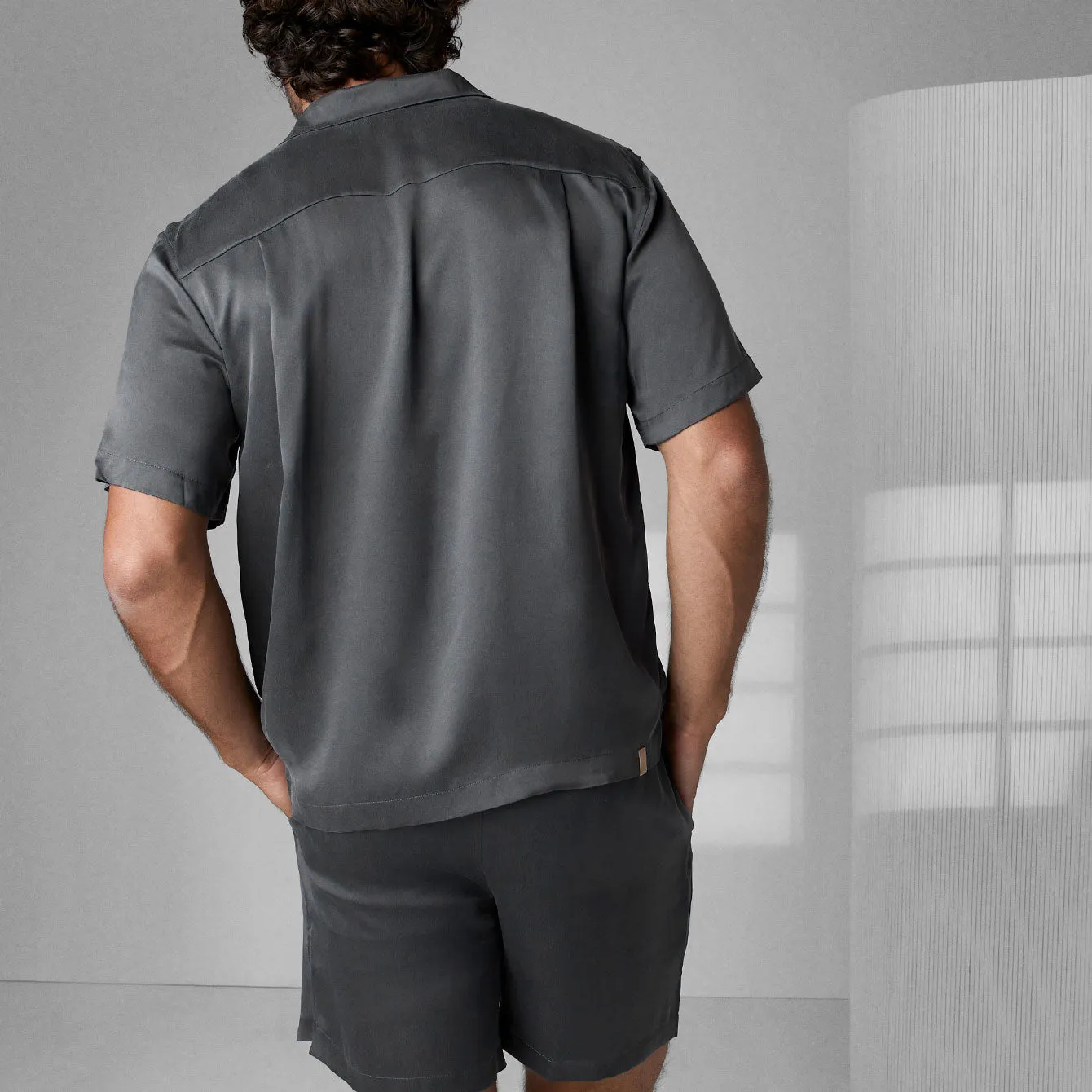 Men's Washable Silk Button Up Short Set