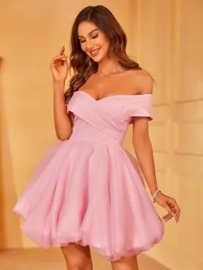 Off Shoulder Mesh Mini Party Dress