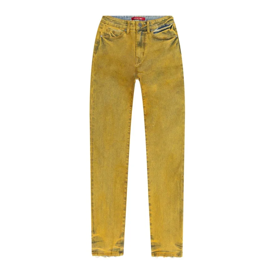 Over Spray Fashion Denim Pants - Yellow