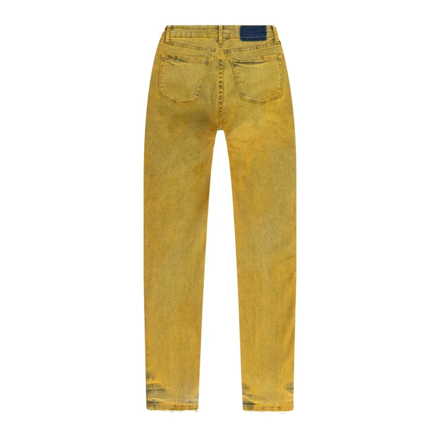 Over Spray Fashion Denim Pants - Yellow