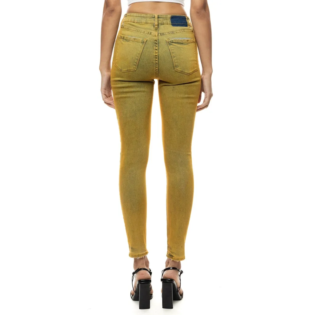 Over Spray Fashion Denim Pants - Yellow