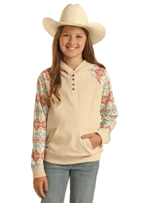 Panhandle Slim® Girl's Contrast Southwest Print Sleeve Hoodie
